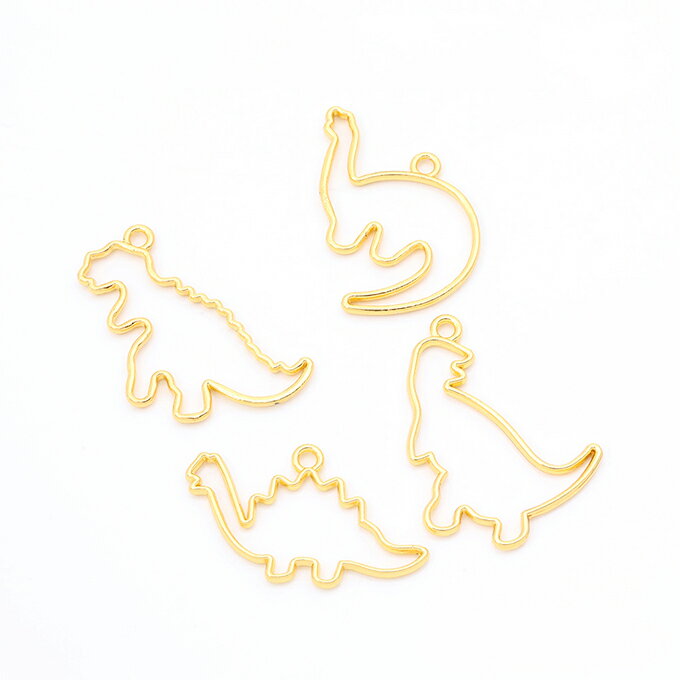 即日発送！レジンフレームチャーム 恐竜 ゴールド