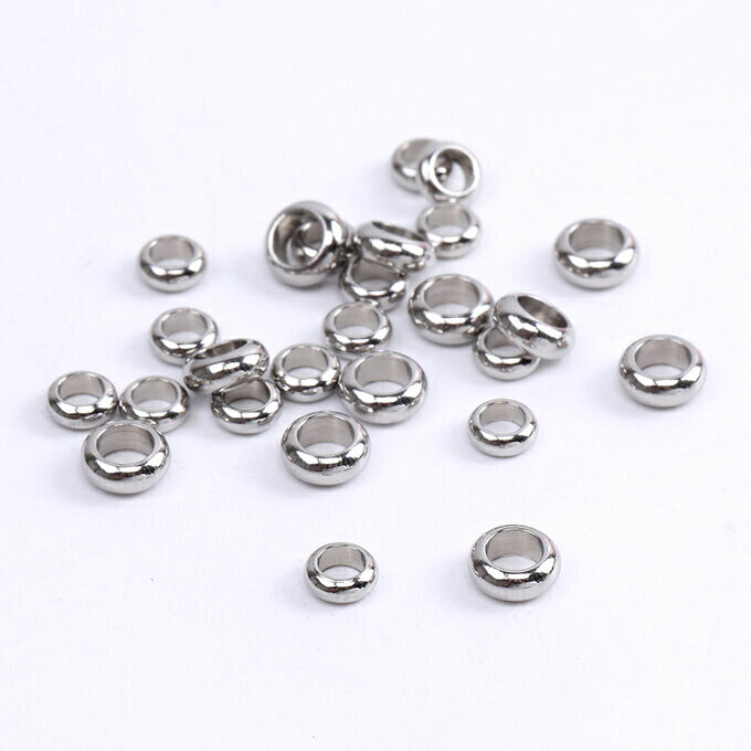 即日発送！スペーサービーズ ステンレス製 大穴メタルビーズ ロンデルビーズ