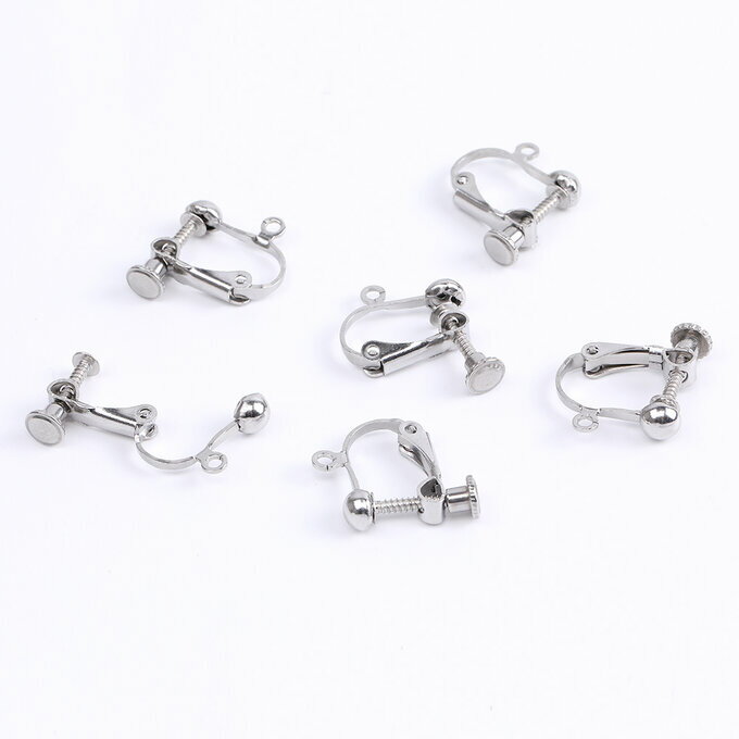 即日発送！ネジバネ式 イヤリング金具 半球付き ステンレス製 5mm カン付き（2ヶ）