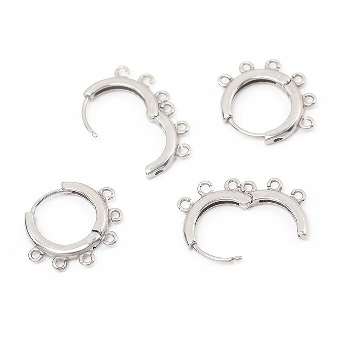 即日発送！開閉式フープピアス ステンレス製 フープピアス ピアス金具 6カン付き シルバーカラー 17×21mm（2ヶ）