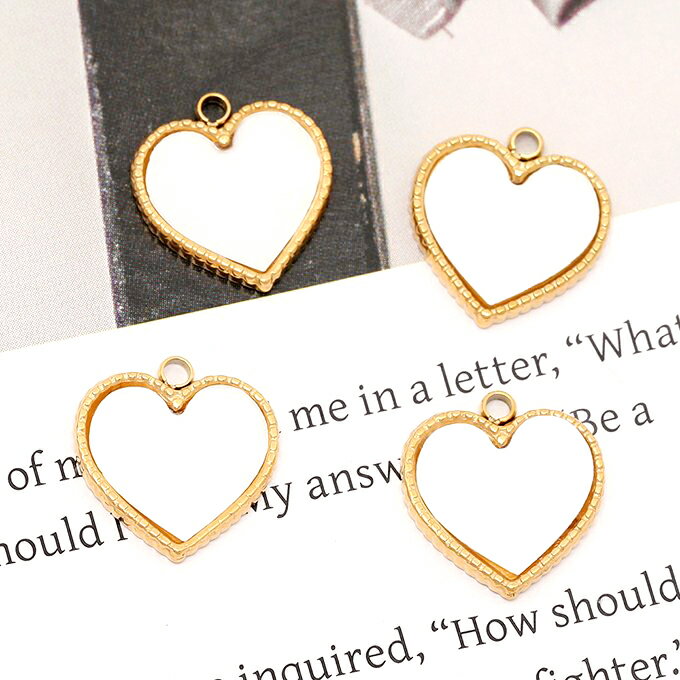 即日発送！色褪せないステンレス製チャーム ハートシェルチャーム 高品質ハートチャーム 丸カンあり カ..