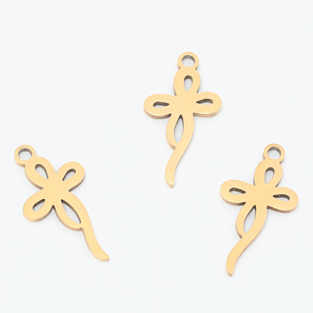 即日発送！ステンレス製メタルチャーム 蝶々結び リボン 高品質 チャーム 電気メッキ加工 SUS304 約10×19mm（2ヶ）