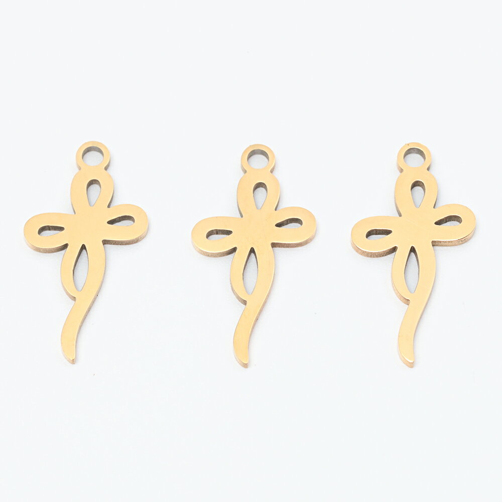 即日発送！ステンレス製メタルチャーム 蝶々結び リボン 高品質 チャーム 電気メッキ加工 SUS304 約10×19mm（2ヶ）