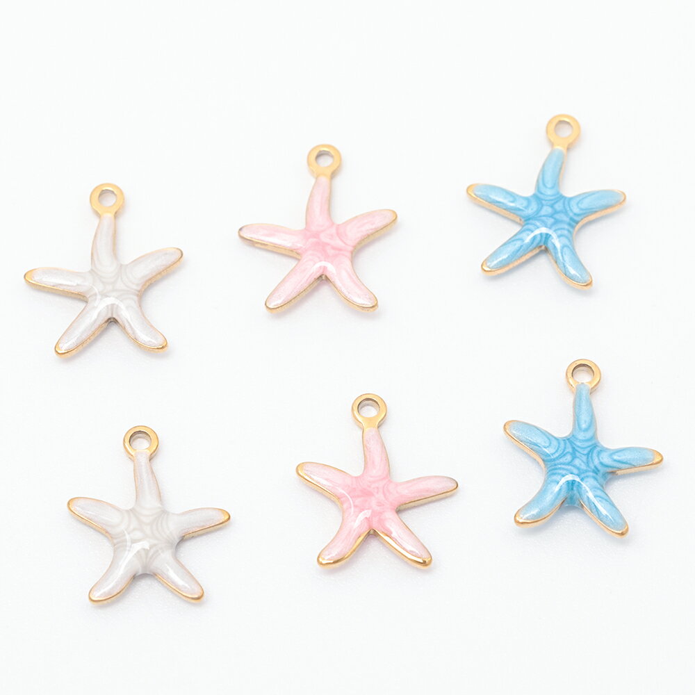 即日発送！ステンレス製エポチャーム ヒトデ 高品質 メタルチャーム 電気メッキ加工 SUS304 約11×12mm（1ヶ）