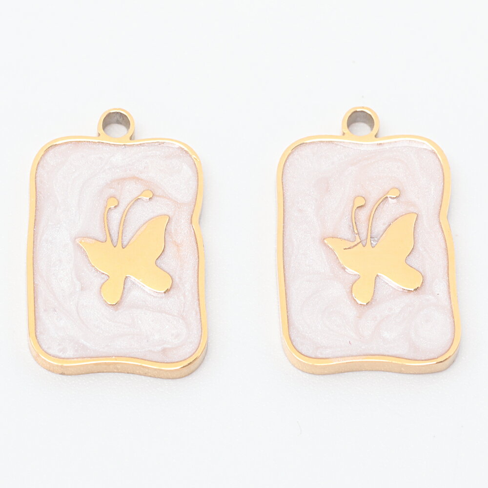 即日発送！ステンレス製エポチャーム 蝶々 スクエア 高品質 メタルチャーム 電気メッキ加工 SUS304 約11×17mm（1ヶ）