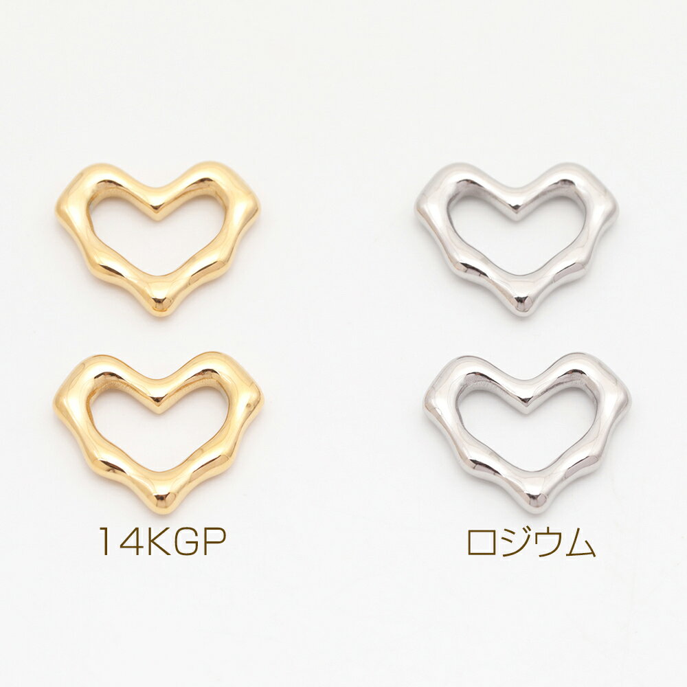 即日発送！ステンレス製メタルフレームパーツ ハート リングパーツ メタルパーツ 14KGPゴールドメッキ 約13×15mm（1ヶ）