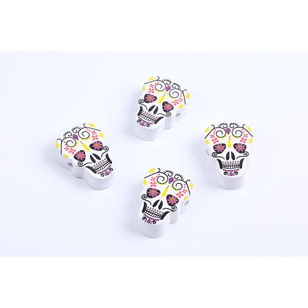 即日発送！ハロウィンウッドビーズ 縦穴あり お化けペイントウッドビーズ 18×25mm（4ヶ）