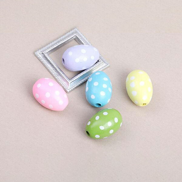 即日発送！ドット模様オーバルウッドビーズ 縦穴あり 20×29mm（6ヶ）