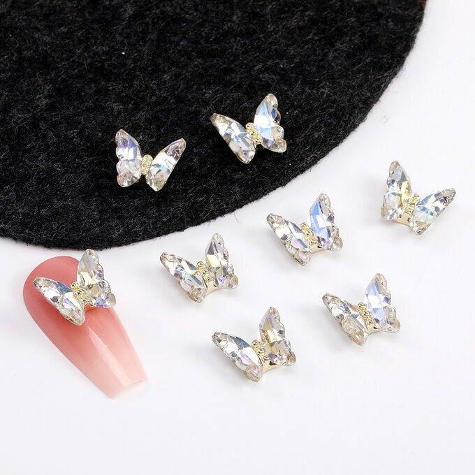 即日発送！ネイルパーツ メタルネイルパーツ ラインストーンネイルパーツ 蝶 10×11mm ゴールド（2ヶ）