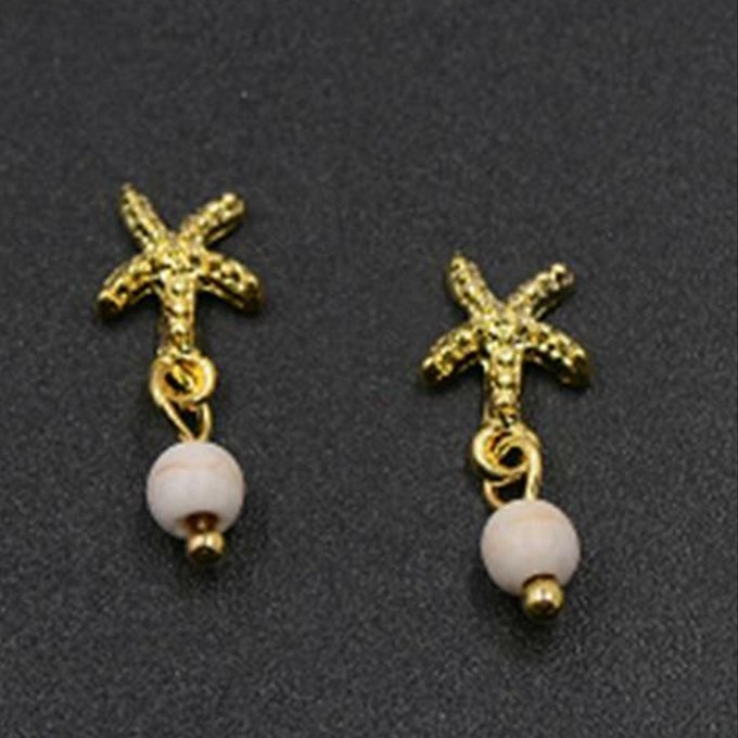 即日発送！ネイルパーツ メタルパーツ ヒトデ アクリルビーズ付き 7×18mm ゴールド【10ヶ】