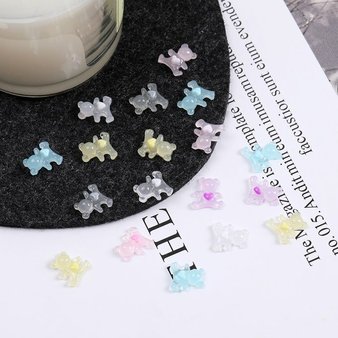 即日発送！樹脂製ネイルパーツ 樹脂貼付けパーツ 樹脂カボション クマ オーロラ カラーミックス（50ヶ）