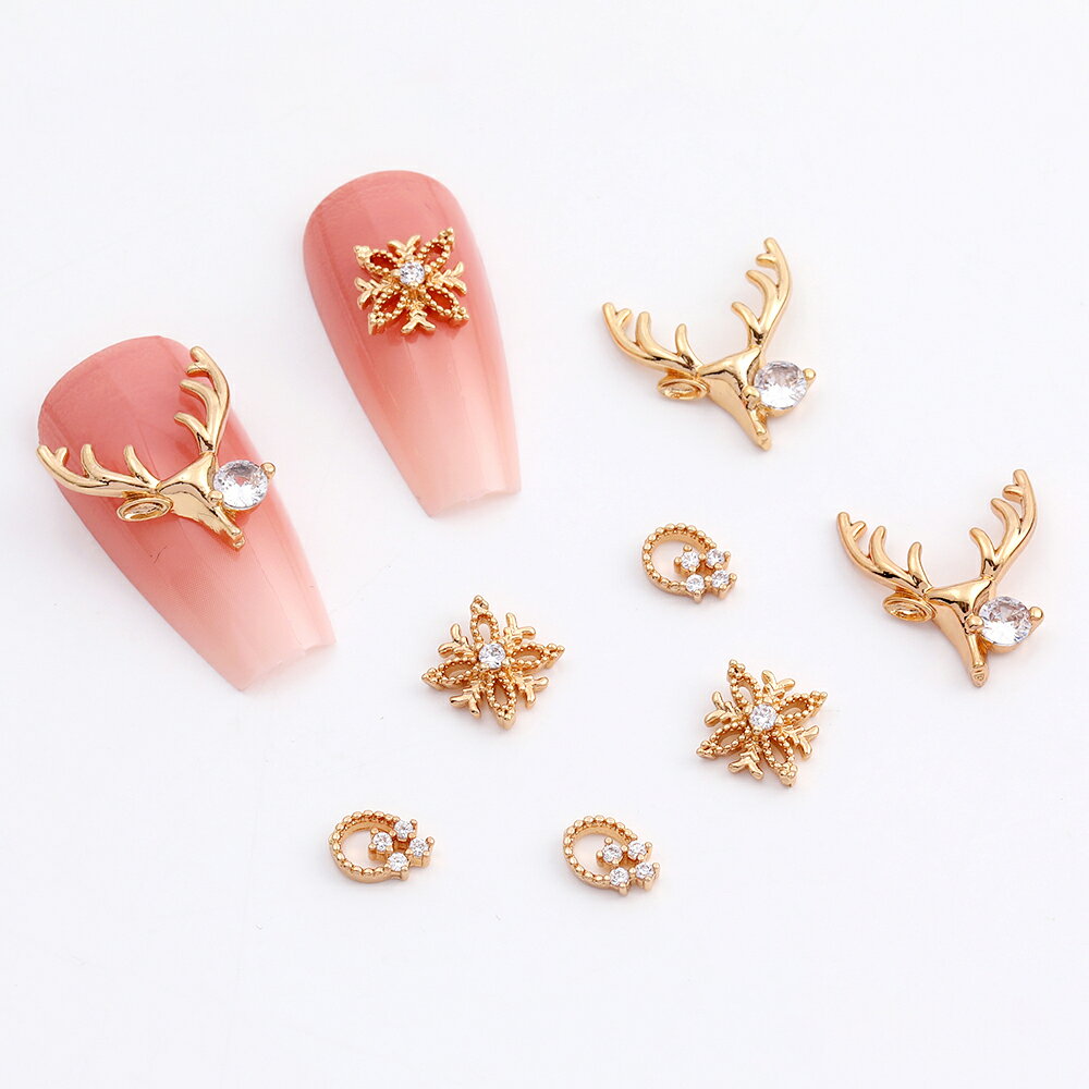 即日発送！高品質ネイルパーツ メタルネイルパーツ ジルコニア付き 全3種 ゴールド