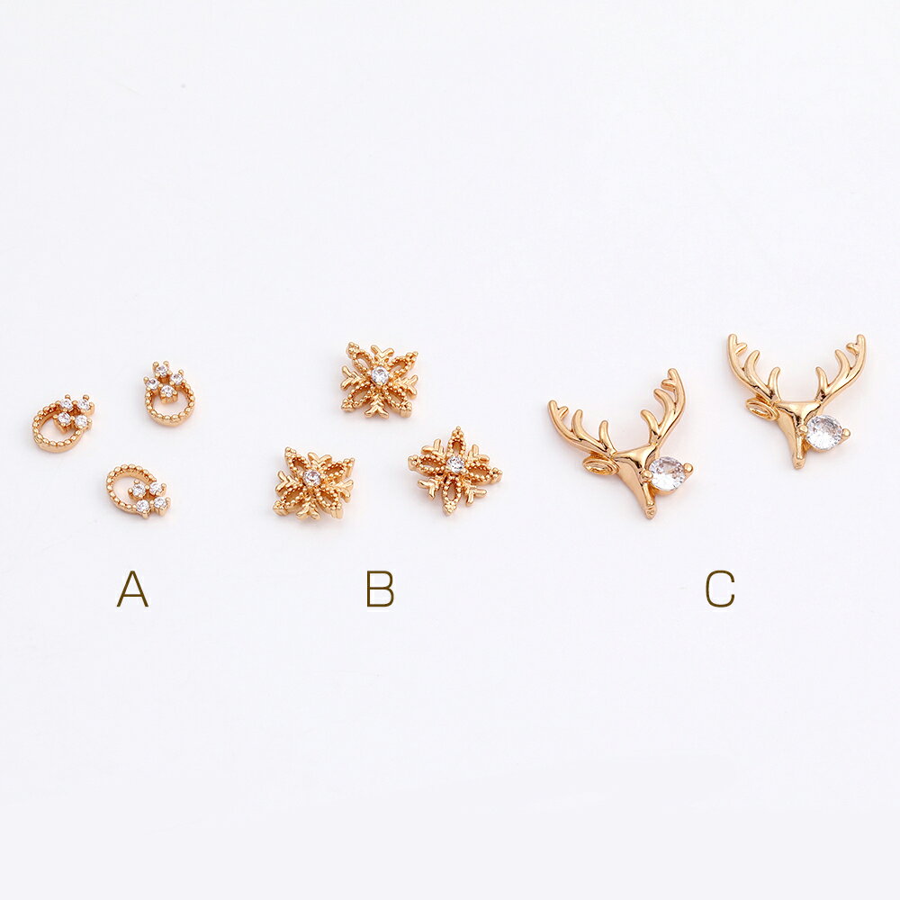 即日発送！高品質ネイルパーツ メタルネイルパーツ ジルコニア付き 全3種 ゴールド