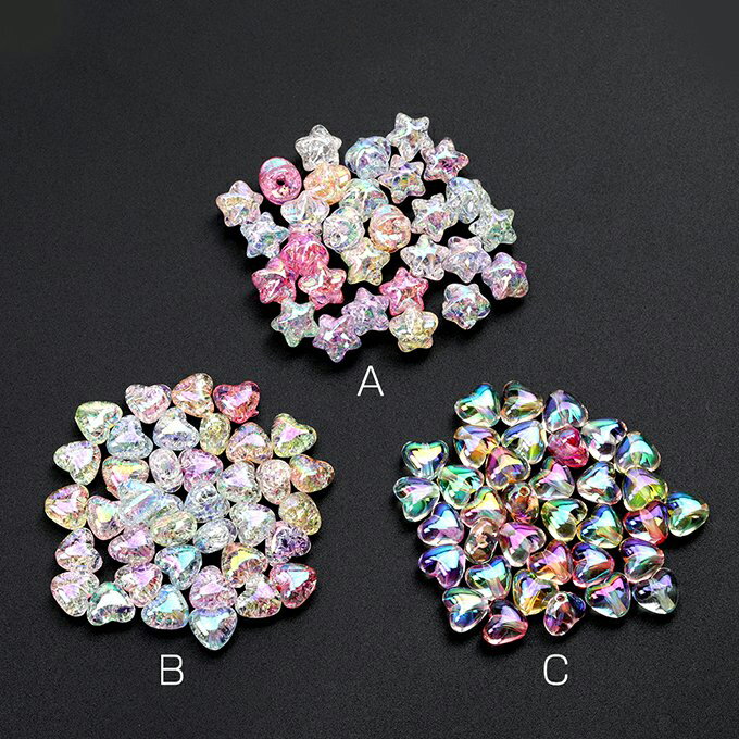 即日発送！アクリルビーズ 星形 ハート型 メッキ加工 ミックスカラー