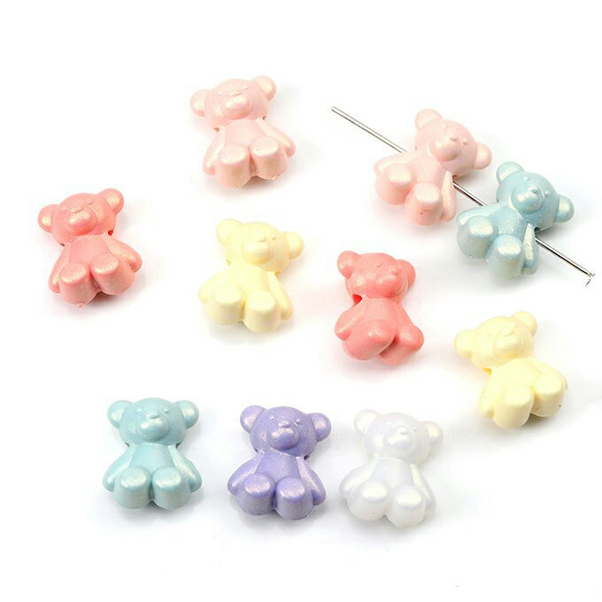 即日発送！アクリルビーズ くま クマ ベア パステルカラー ミックスカラー 15×18mm（30ヶ）