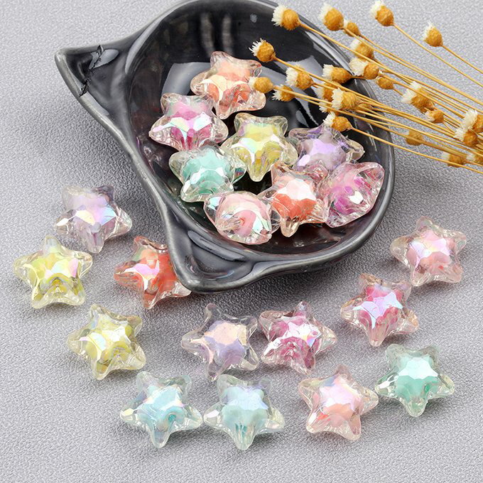 即日発送！アクリルビーズ 星形 メッキ加工 ミックスカラー 19mm（10ヶ）
