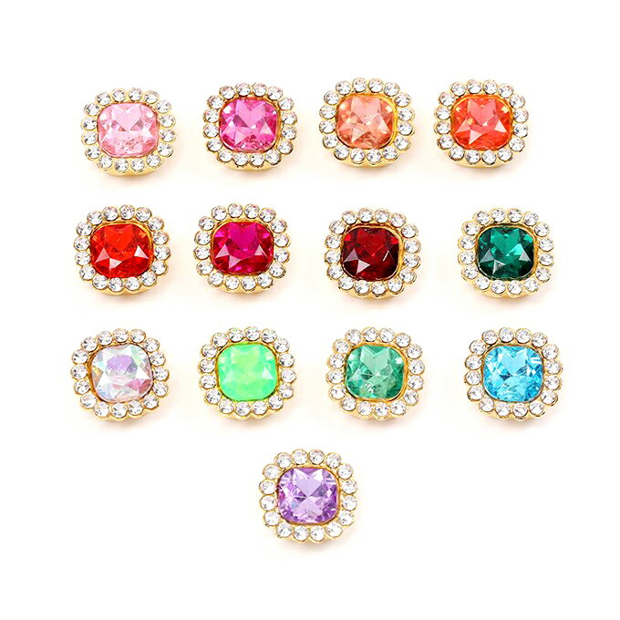 即日発送！アクリルビジューパーツ 台座付きビジューパーツ スクエア型 ミックスカラー 13mm（10ヶ）