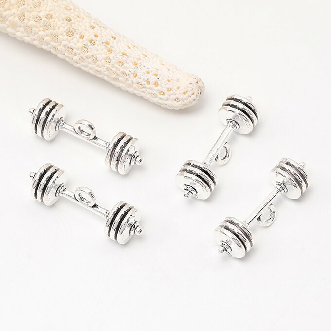 即日発送！銀古美チャーム アンティークシルバー メタルチャーム スポーツチャーム ダンベル カン付き..