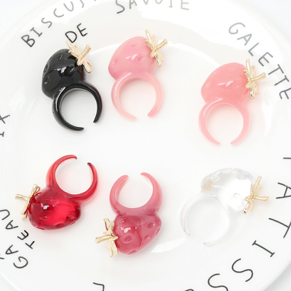 即日発送！いちごのリング 立体イチゴの指輪 苺 ファッションリング オープンリング 8号内径約15.4mm(幅約16mm)（1個）