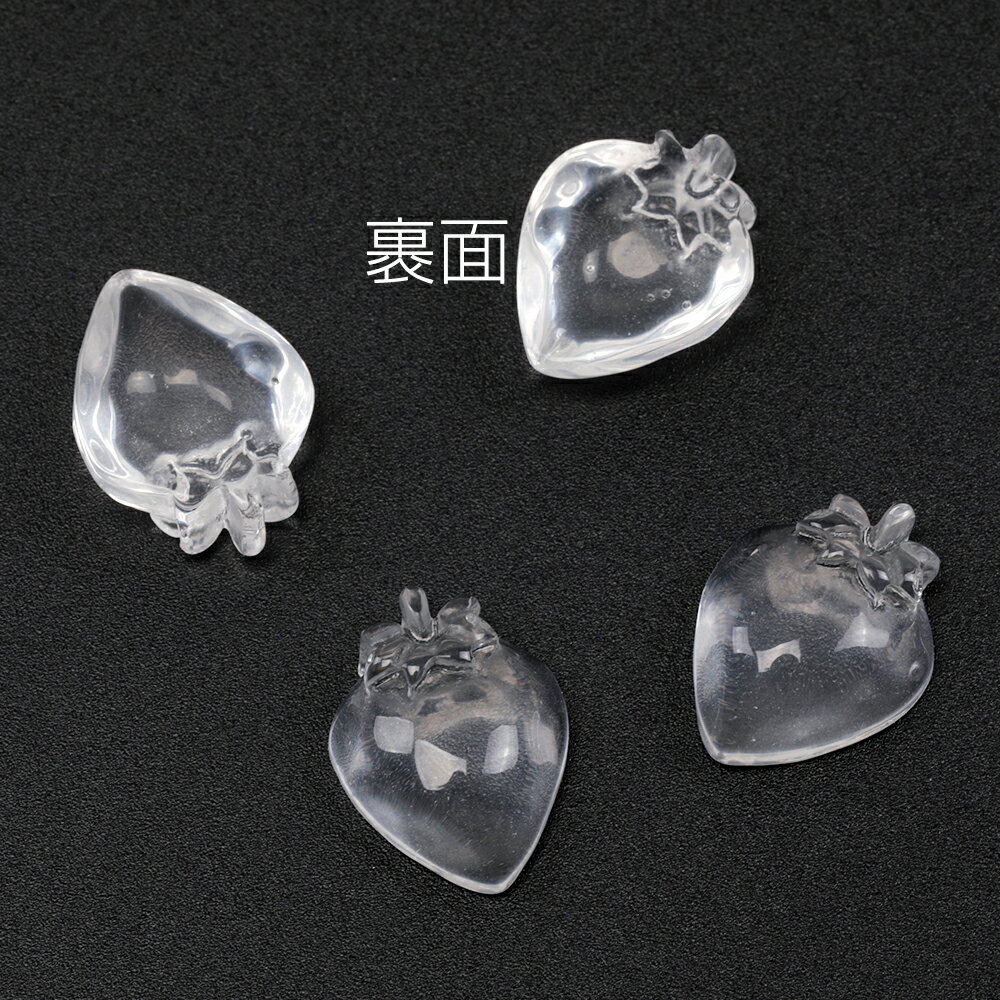 即日発送！いちご貼付けパーツ ヘタあり 苺 イチゴ 樹脂カボション 貼り付け 樹脂パーツ クリアカラー 約15×20mm（6ヶ）