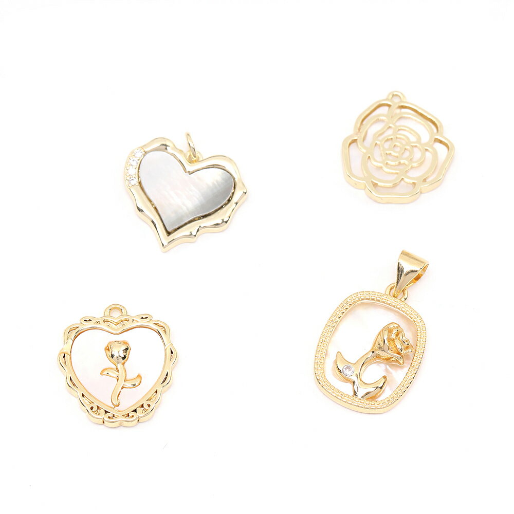 即日発送！高品質シェルチャーム ハート型 バラ（1ヶ）