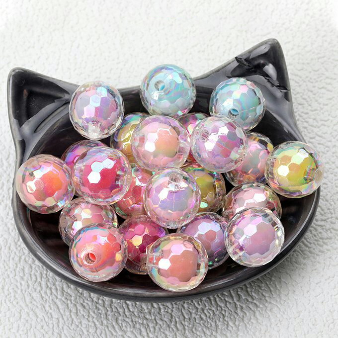即日発送！アクリルビーズ ラウンドカット メッキ加工 ミックスカラー 16mm（10ヶ）