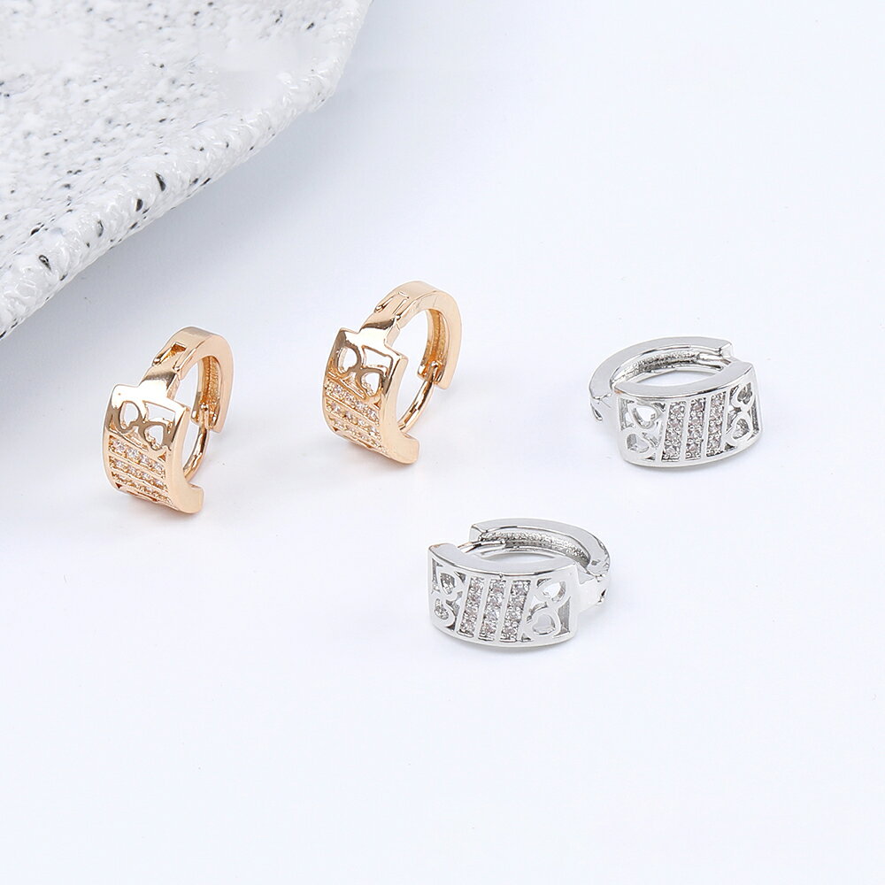 即日発送！高品質開閉式フープピアス ハート型＆ジルコニアピアス 6.5×14mm（2ヶ）