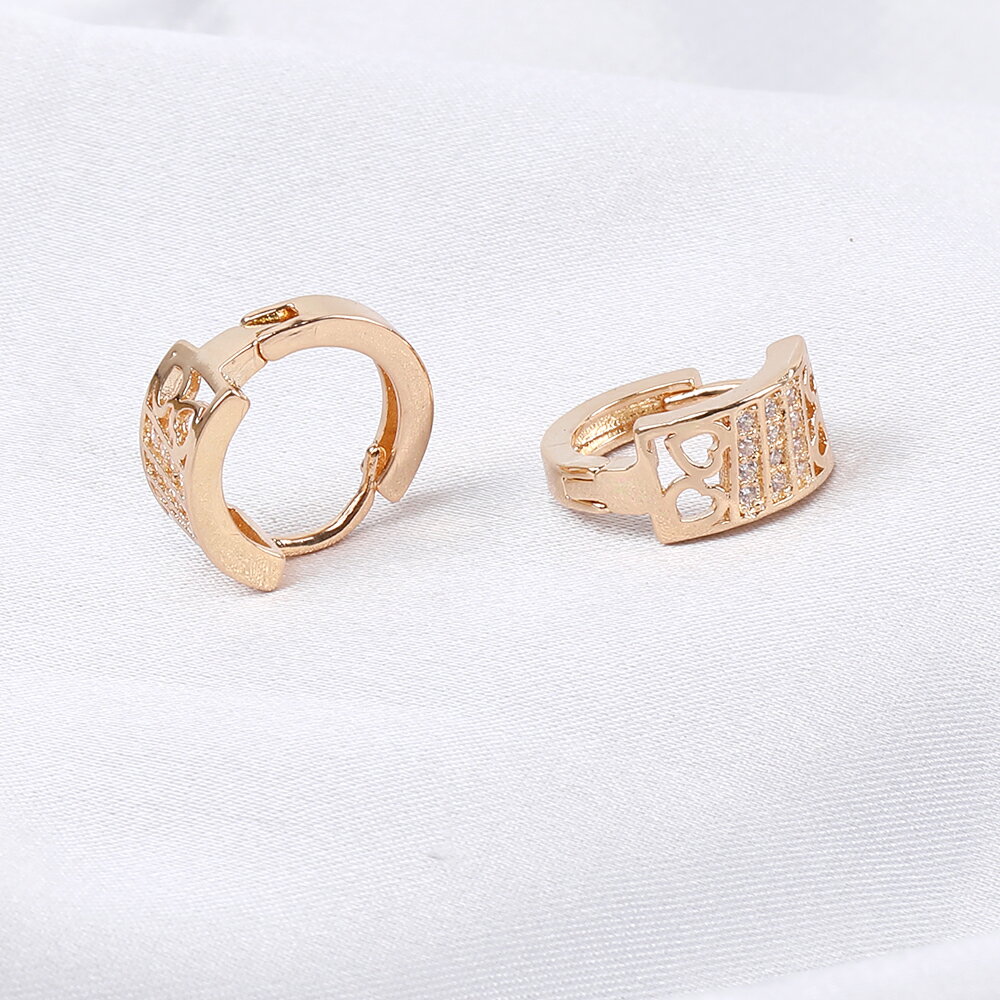 即日発送！高品質開閉式フープピアス ハート型＆ジルコニアピアス 6.5×14mm（2ヶ）