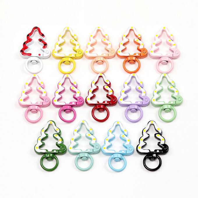 即日発送！推し色キーホルダー金具 クリスマスツリー 回転カン付き 手作り推し活 カラーキーホルダー金具 ストラップ金具 キーリング金具 約27×44mm(2ヶ)