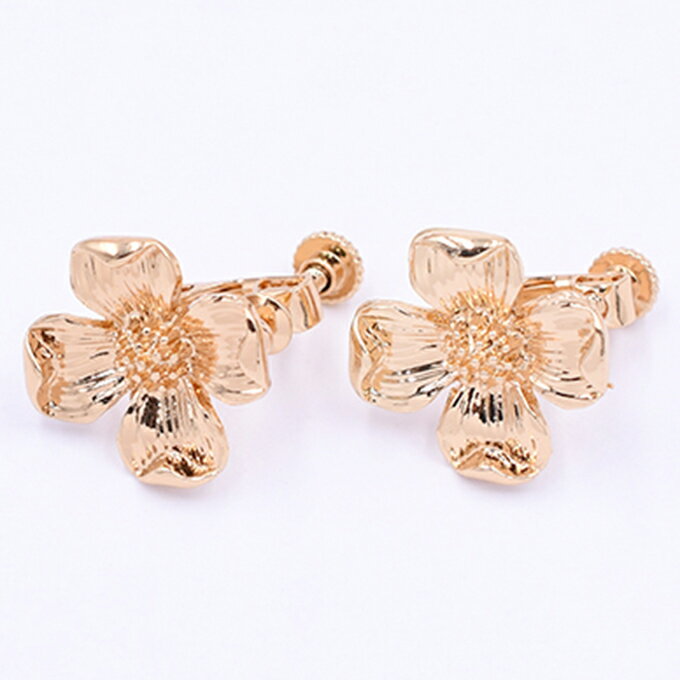 即日発送！イヤリング金具 四弁花 17×17mm ゴールド【2ヶ】