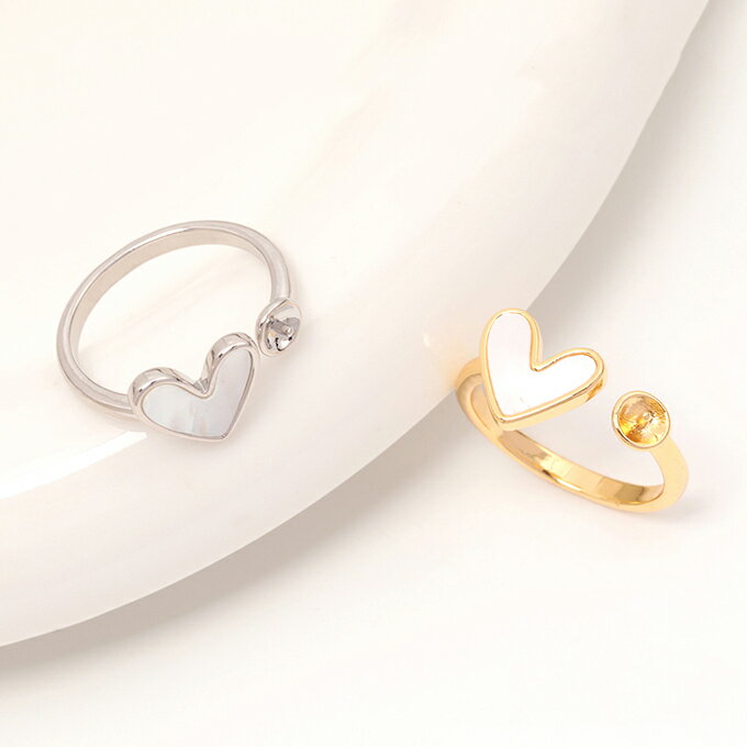 即日発送！メタルリングパーツ リング台 リング金具 指輪台座 ハートデザイン 丸皿芯立てタイプ 内径約17.4mm 丸皿約4.8mm (1ヶ)