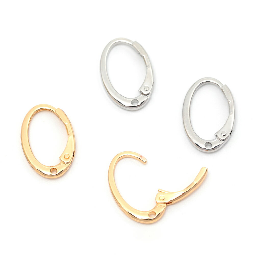 即日発送！開閉式フープピアス ワンタッチピアス フープピアス金具 簡単装着ピアス 約10×15mm (4ヶ)