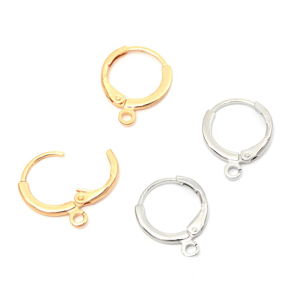 即日発送！開閉式フープピアス ワンタッチピアス フープピアス金具 簡単装着ピアス カン付き 約14×17mm (4ヶ)