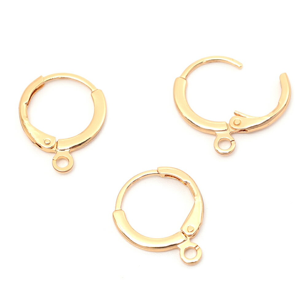 即日発送！開閉式フープピアス ワンタッチピアス フープピアス金具 簡単装着ピアス カン付き 約14×17mm (4ヶ)