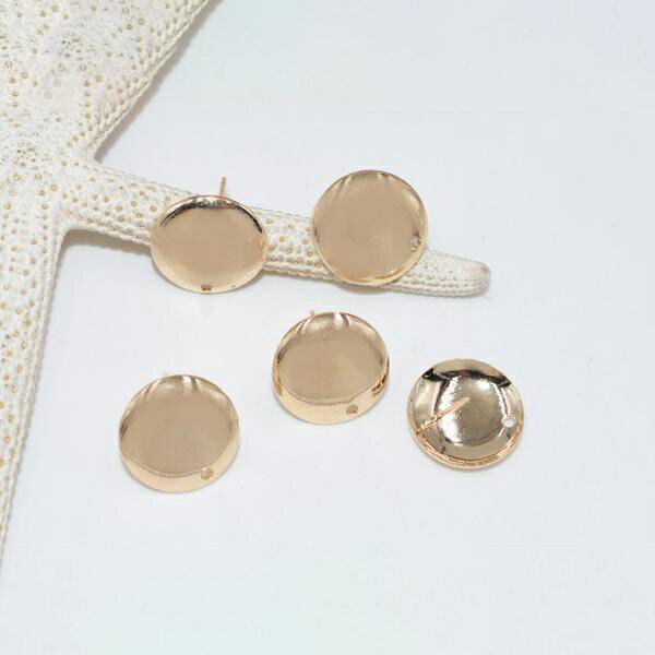 即日発送！ピアス金具 丸皿 15mm 穴有り【2ヶ】ゴールド
