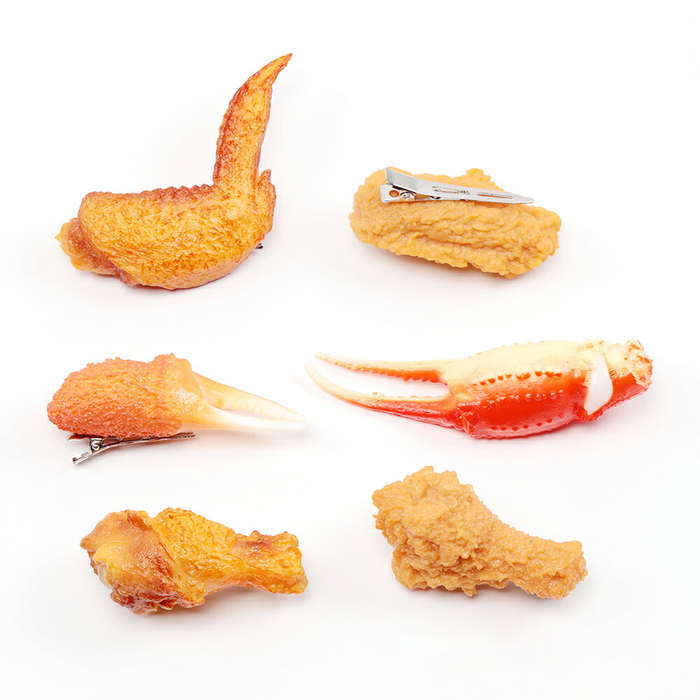 即日発送!食品サンプルヘアクリップ カニ爪 フライドチキン 手羽先 ドラム コスプレ ユニークな髪飾り 約3.1×9.4cm(1ヶ)