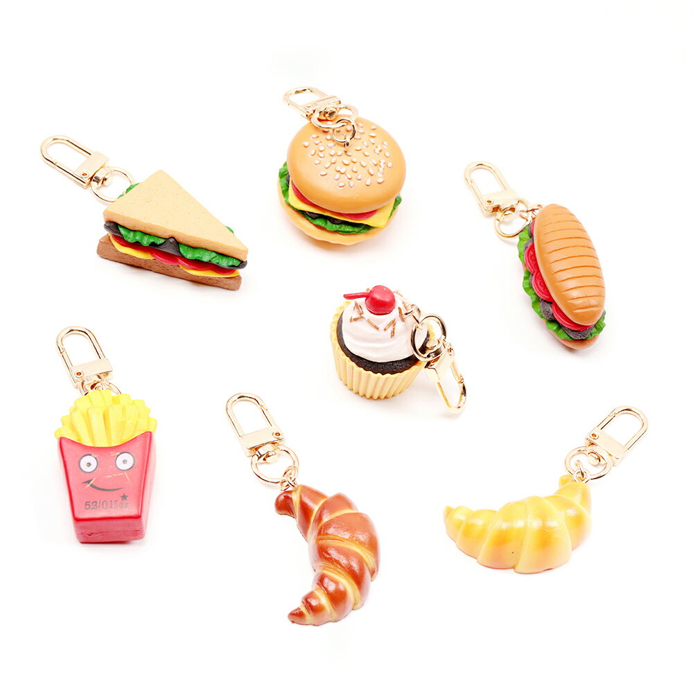 即日発送！食品サンプルキーホルダー ゴールド ファストフード ハンバーガー ポテト ミニチュアフード ..