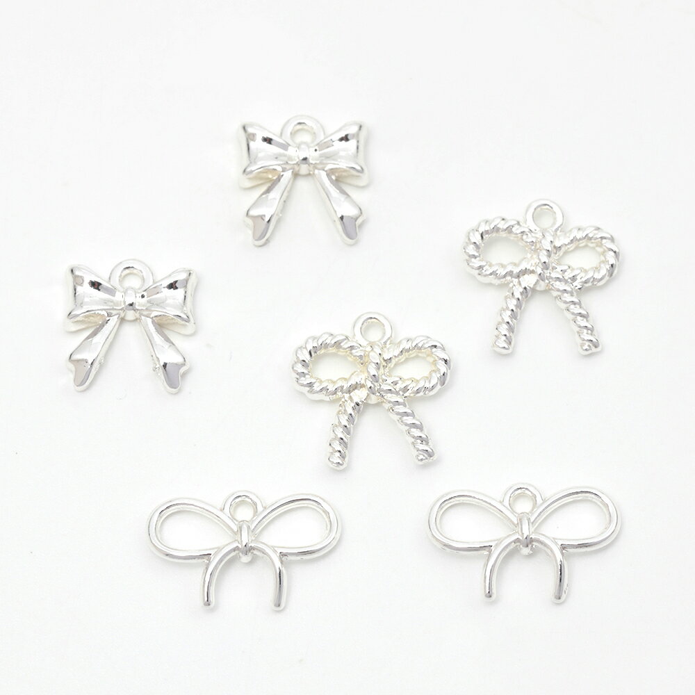 即日発送！銀古美チャーム シルバー調チャーム リボンモチーフ リボンチャーム メタルりぼんチャーム 3..
