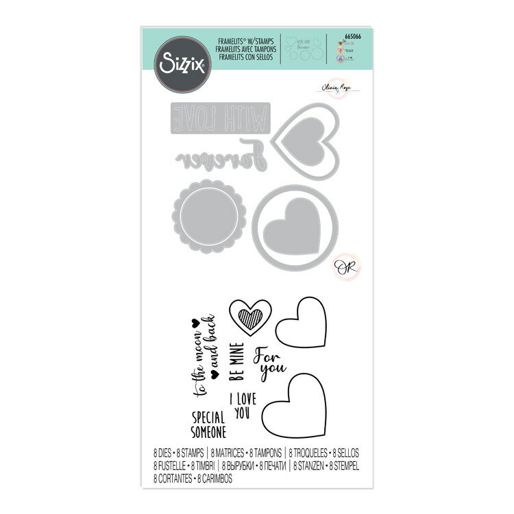 Sizzix å ե졼å&  å [֥ϡ] / Framelits Die Set 8PK w/Stamps Love Hearts by Olivia Rose