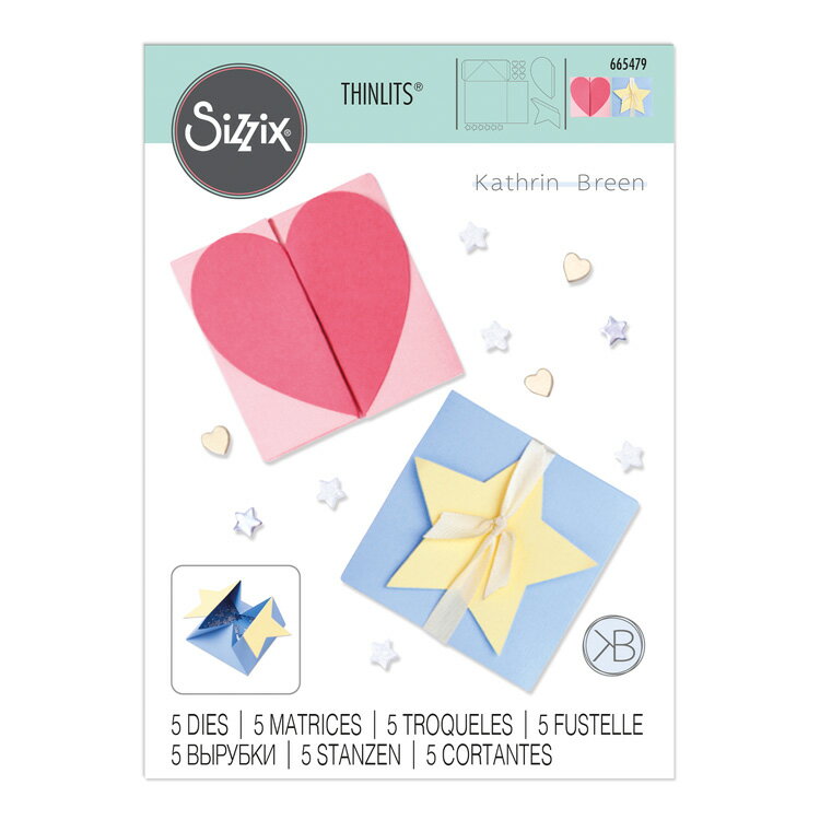 ハート型　パンチ Sizzix シジックス シンリッツ ダイ セット [ボックス, ハート&スター カード] / Thinlits Die Set 5PK Box, Heart & Star Card by Kath Breen