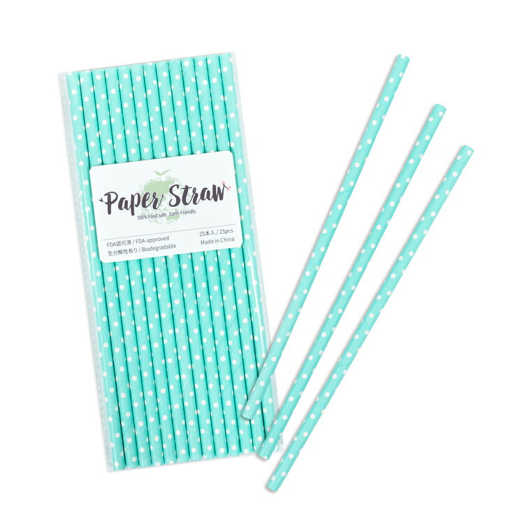 ペーパーストロー 紙ストロー [ベビーブルー ミニドット] 25本入 / Paper Straws Baby Blue Mini Polka Dot 25pcs