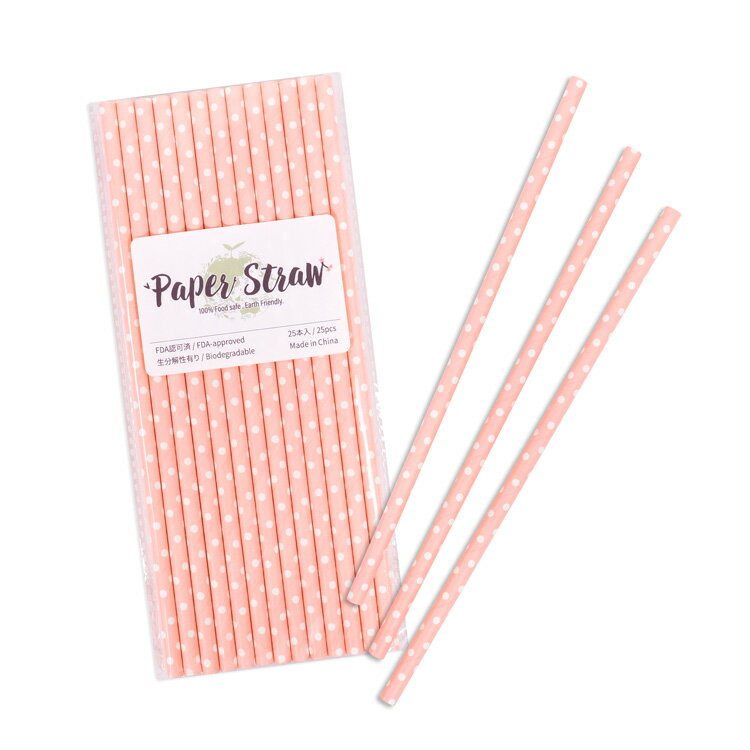 ペーパーストロー 紙ストロー [ベビーピンク ミニドット] 25本入 / Paper Straws Baby Pink Mini Polka Dot 25pcs