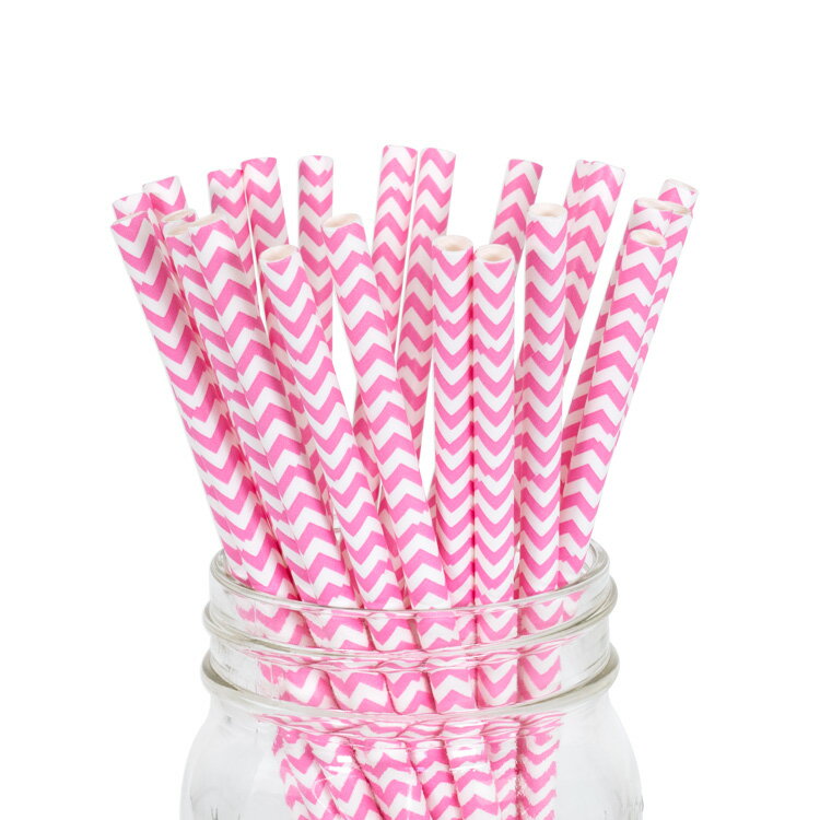 ペーパーストロー 紙ストロー  25本入 / Paper Straws Strawberry Chevron 25pcs