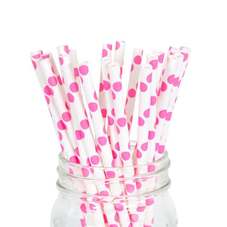 ペーパーストロー 紙ストロー  25本入 / Paper Straws Strawberry Polka Dot 25pcs