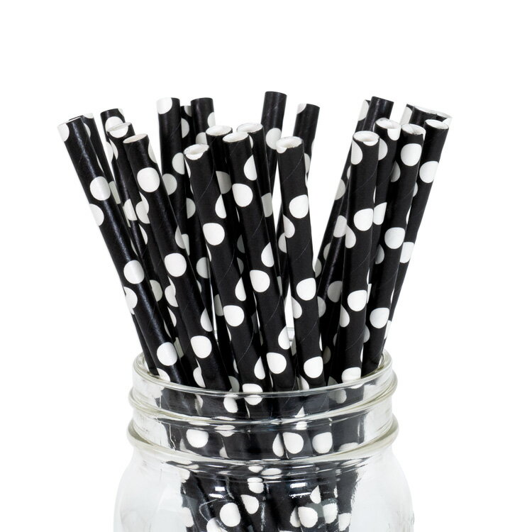 ペーパーストロー 紙ストロー  25本入 / Paper Straws Black Polka Dot 25pcs