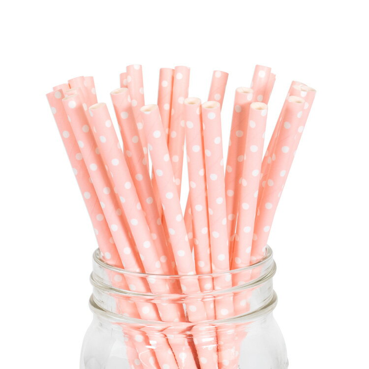 ペーパーストロー 紙ストロー  25本入 / Paper Straws Baby Pink Mini Polka Dot 25pcs