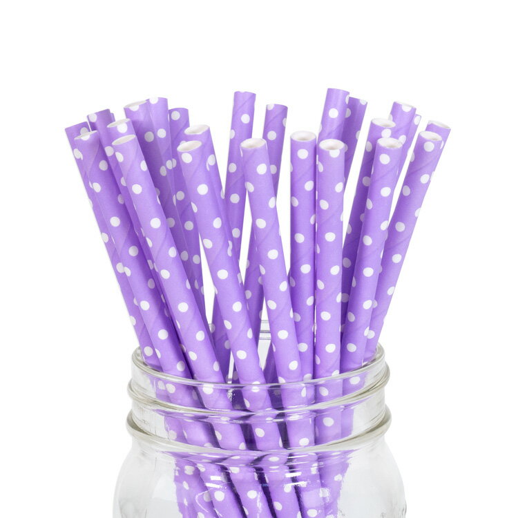 ペーパーストロー 紙ストロー  25本入 / Paper Straws Lavender Mini Polka Dot 25pcs