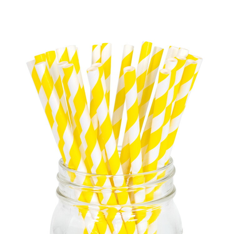 ペーパーストロー 紙ストロー  25本入 / Paper Straws Yellow Stripe 25pcs