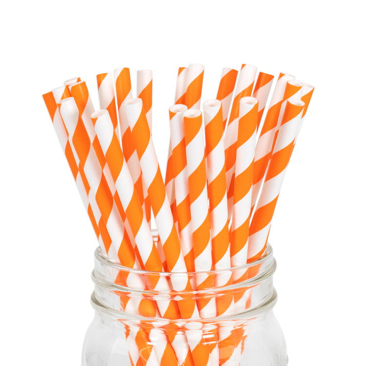 ペーパーストロー 紙ストロー  25本入 / Paper Straws Orange Stripe 25pcs
