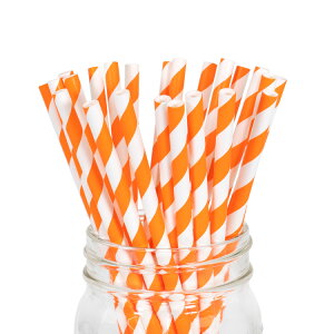 ペーパーストロー 紙ストロー [オレンジ ストライプ] 25本入 / Paper Straws Orange Stripe 25pcs